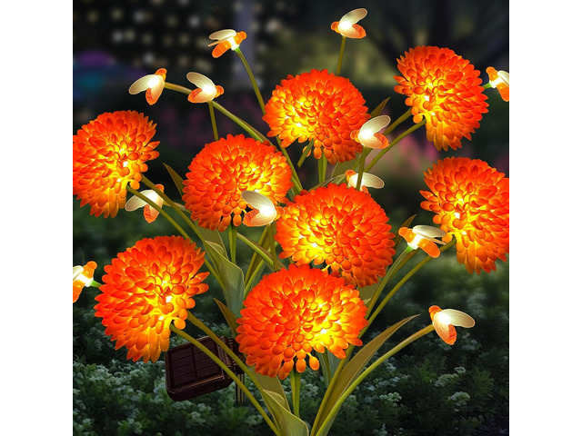 Solar Garden Lights, 4 Pack Solar Swaying Bee Lights with Flowers, Waterproof Firefly Light Outdoor for Garden Patio Yard Pathway Fall Decoration...