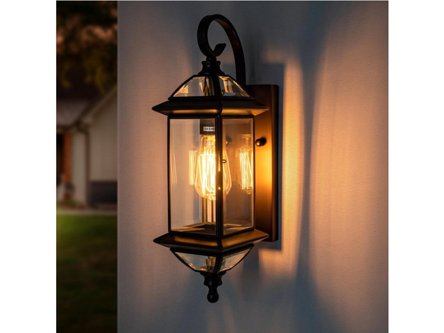 Solid Copper Outdoor Wall Light, 18.5' Oil Rubbed Bronze Porch Lantern with Clear Beveled Glass, Exterior Wall Sconce for Front Door, Garage, Patio...
