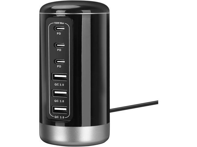 Universal USB Tower Fast Charging Station 6-Port 150W - Compact, Space-Saving Design with Multiple USB-C Ports for All Series iPhone Galaxy Note...