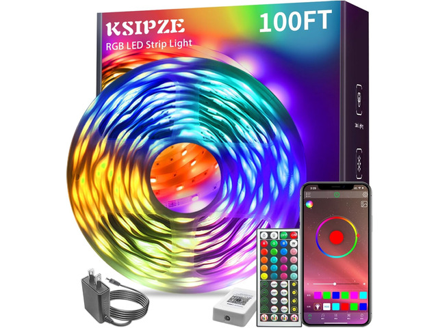 100ft Led Strip Lights RGB Music Sync Color Changing Led Lights with Smart App Control Remote Led Lights for Bedroom Room Lighting Flexible Home Décor