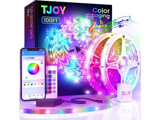 LED Lights for Bedroom 100ft, RGB Color Changing Led Strip Lighting Remote and Smart APP Control, Music Sync Rope Lights via Bluetooth for Kitchen,...