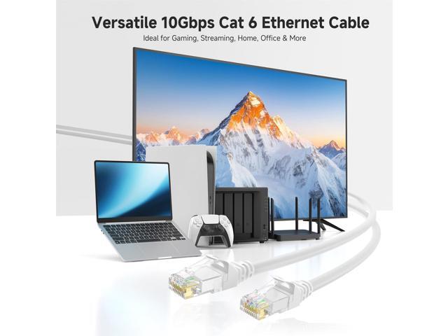 KEHIPI 10Gbps Snagless Cat 6 Ethernet Cable - 25ft, Cat 6 Cable, Cat6 Cord, Ethernet Cord, White