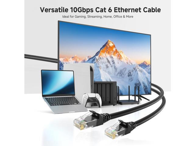 KEHIPI 10Gbps Snagless Cat 6 Ethernet Cable - 9ft, Cat 6 Cable, Cat6 Cord, Ethernet Cord, Black