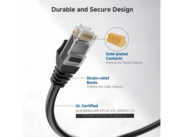 KEHIPI 10Gbps Snagless Cat 6 Ethernet Cable - 9ft, Cat 6 Cable, Cat6 Cord, Ethernet Cord, Black