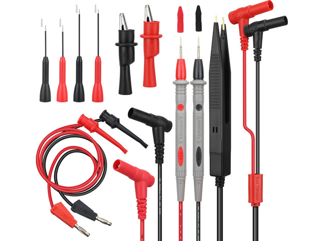 11-Piece Multimeter Test Leads Set, CAT III 1000V 20A Multimeter Probes with Alligator Clips, Needle Probe, Banana Plug to Hook Clip, Soft PVC Volt...
