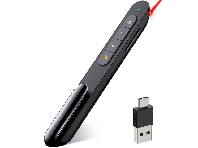 USB Type C Wireless Presenter Remote Presentation Clicker,Volume Control PowerPoint Clicker with Red Pointer Long Range PPT Slide Advancer for Mac...