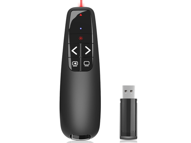 Presentation Clicker for PowerPoint, Wireless Presenter Remote with Laser Ergonomic PowerPoint Remote Clicker with Red Laser Pointer for Computer...