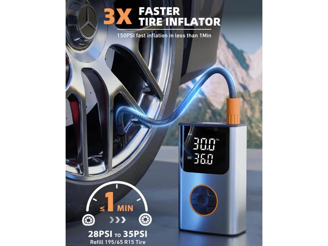 KEHIPI Tire Inflator Portable Air Compressor, Bike Pump, 150PSI Air Pump for Car Tires with LCD Dual Screen and Digital Tire Pressure Gauge, Air...