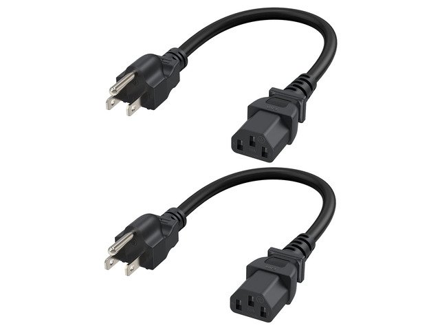 2-Pack 1 Foot NEMA 5-15P to IEC 320 C13 Universal Power Cord 18 AWG Standard Computer Power Adapter Cord, UPS Power Cord, SJT Cord, Black, 0.3...