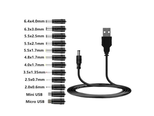 Universal USB to 5V DC Power Cord Charging Cable 5.5x2.1mm Jack With 12 Interchangeable Plug Adapter Micro USB Mini USB DC Plug