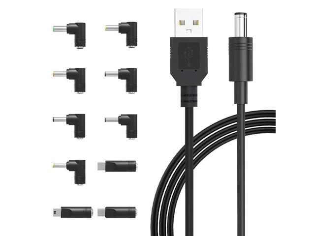 Universal USB to 5V DC Power Cord Charging Cable 5.5x2.1mm Jack With 10 Interchangeable Plug Adapter mini Micro USB Type-C