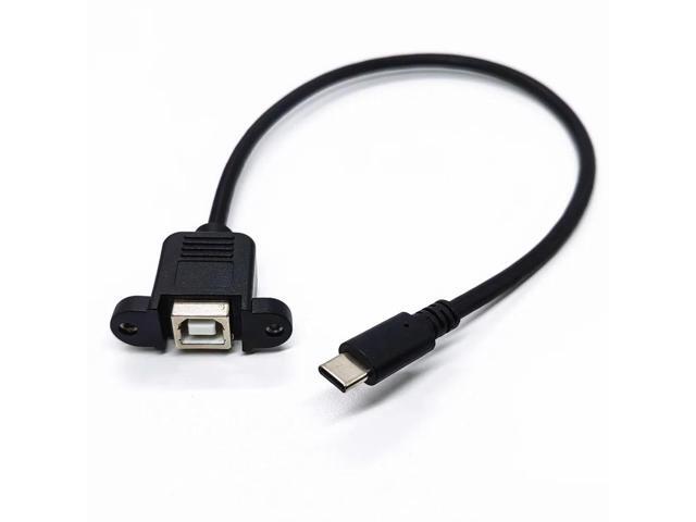 0.3m USB 2.0 B Female to Type-C 3.1 Male Cable for Printer Computer Case Panel Installation With Screw Hole Connector