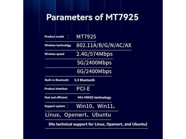 7 MT7925 PCI-E Adapter Card Kit 5374Mbps Tri Band 2.4G/5G/6Ghz BT5.3 Desktop Wireless Network Adapter For Win10/11