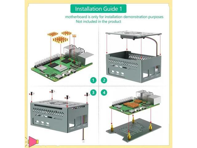Aluminum Case For Raspberry Pi 5 Includes 4010 PWM Fan, Copper Heatsinks For X1000/X1001/X1003/N04/N05 Pcie Boards