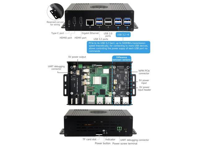 Multi-Functional All-In-One Mini-Computer Kit Designed for Raspberry Pi 5, Aluminum Alloy Case for PCIe Adapter B