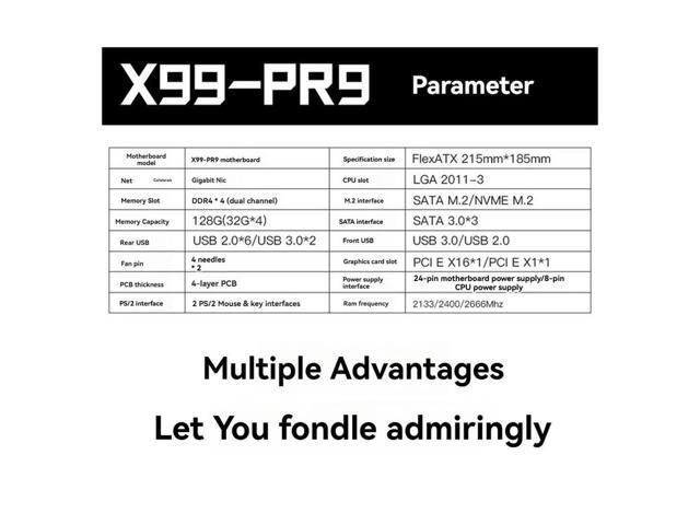 X99 PR9 Motherboard LGA 2011-3 Supports 4X DDR4 RAM Gigabit LAN SATA/NVME M.2 Supports E5 26XX V3 CPU