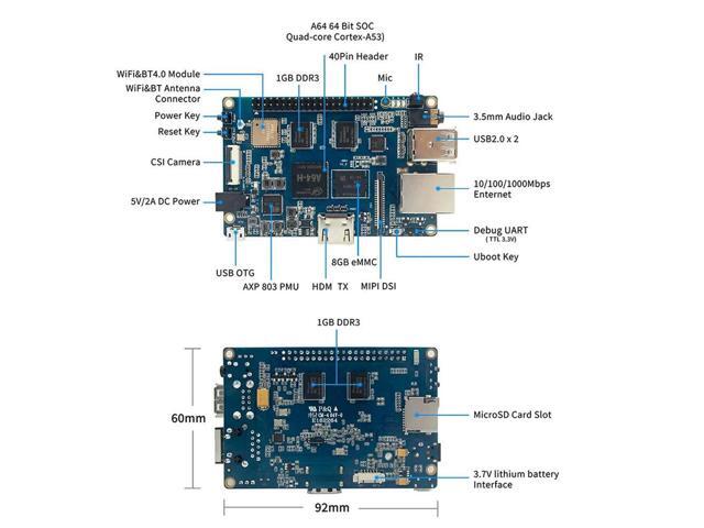 For Banana Pi BPI-M64 Development Board & Heat Sink A64 2GB DDR3 8G EMMC 1000Mbps &BT Support for Linux Raspberry Pi