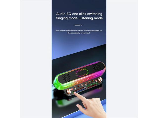 Portable Loud Karaoke Speaker with Two Mic Wireless Bluetooth Sound Card Speaker All-In-1 Sound Card for FamilyKTV White