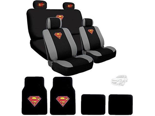 Ultimate Superman Car Seat Covers Floor Mats Set from BDK Bundled with Classic BAM! Logo Headrest Covers