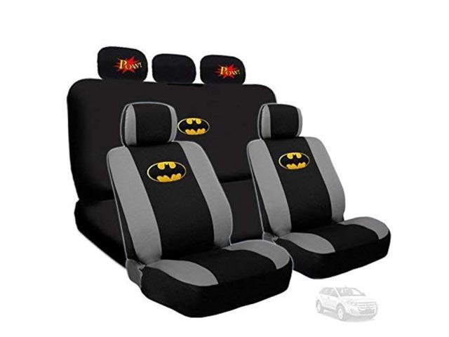 Deluxe BDK Batman Car Seat Covers with 2 Classic POW! Logo Headrest Covers Bundled Gift Set