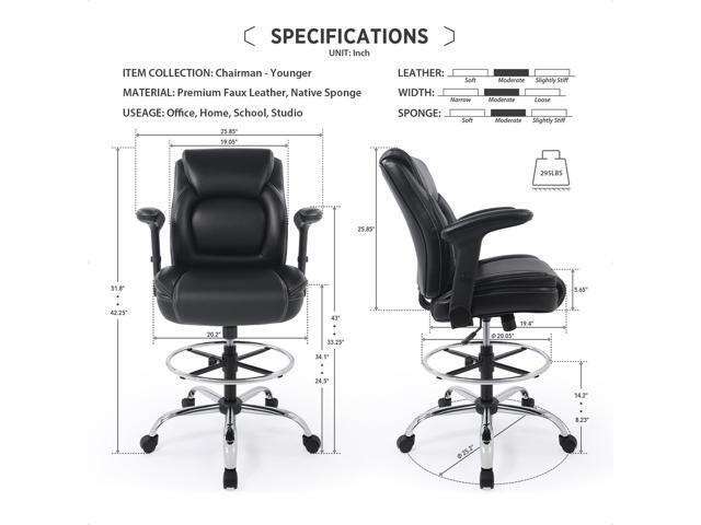 CHAIRMAN Multi-Purpose Ergonomic Padded Mid-Back Bonded Leather Swivel Adjustable Drafting Chair with Multi-Function Arms and Foot Ring,...