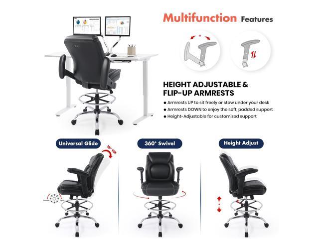 CHAIRMAN Multi-Purpose Ergonomic Padded Mid-Back Bonded Leather Swivel Adjustable Drafting Chair with Multi-Function Arms and Foot Ring,...