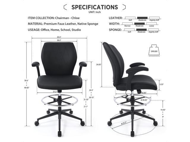 CHAIRMAN 8 Hours Multi-Purpose Ergonomic Padded Mid-Back Faux Leather Swivel Adjustable Drafting Chair with flip-up Arms and Foot Ring,...