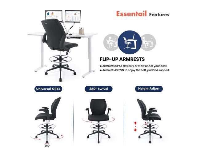 CHAIRMAN 8 Hours Multi-Purpose Ergonomic Padded Mid-Back Faux Leather Swivel Adjustable Drafting Chair with flip-up Arms and Foot Ring,...