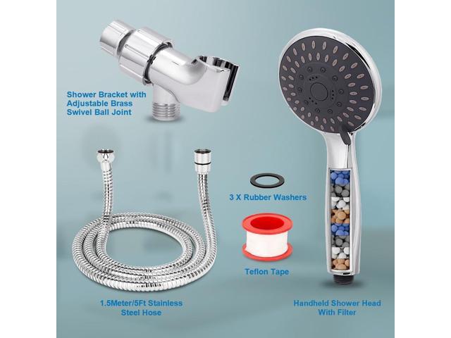 AOSJ-Briout Filtered Shower Head with Handheld, High Pressure 5 Spray Mode Showerhead with Hose Bracket Filter for Hard Water