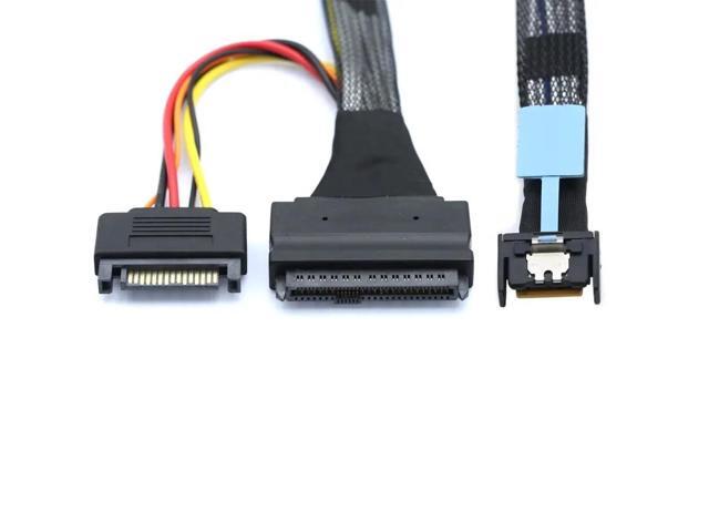 Vszerda MCIO 4i Gen5 SAS SFF-8654 to U.2 NVMe SFF-8639 with SATA 15P Power Adapter Cable 50CM