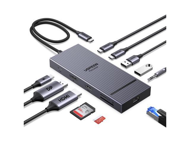 USB C Docking Station Dual Monitor, 11-in-1 Dock with HDMI and DP Dual 4K@60Hz, 2x10Gbps USB-C, 2xUSB-A, 100W PD, SD/TF 3.0, 1G Ethernet, 3.5mm...