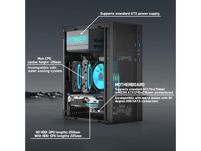 Micro ATX case, Mini itx case with USB3.0, USB2.0 I/O Port,&Standard ATX PSUs, matx case Side Panel Ventilated Airflow DesignWith Dust Mesh...