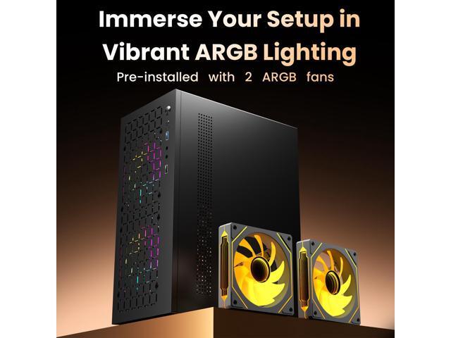 Itx case with 2 * ARGB Fan, High Airflow Micro ATX PC case, Support MATX (Remove Fan), Mini ITX, Micro ATX case Slim with USB 3.0 (Black with Fan)