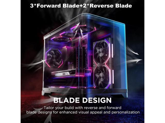 5pack ARGB FAN,3*Forward Blade+2*Reverse Blade fans,With ARGB controller,High Performance Cooling Low Noise 4-Pin 1200 RPM Hydraulic Bearing,RGB fans