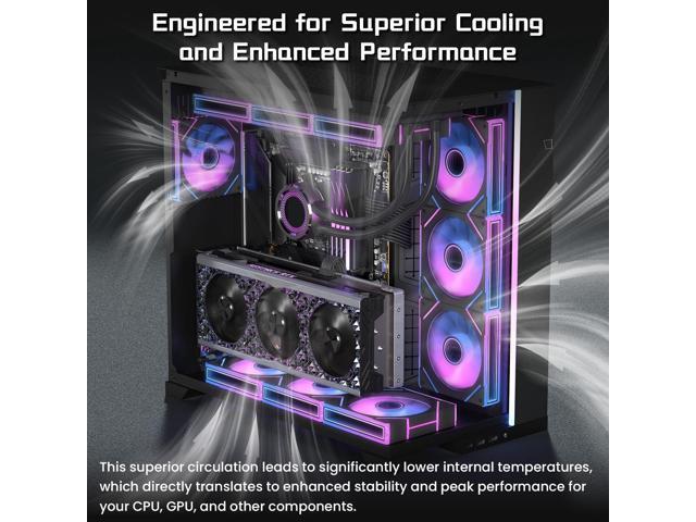 7 Pack ARGB Fans, 4 forward fan +3 reverse fans Intelligent temperature control (PWM), Fan Speeds Up to 1550 RPM with 28 LED Lights,Black