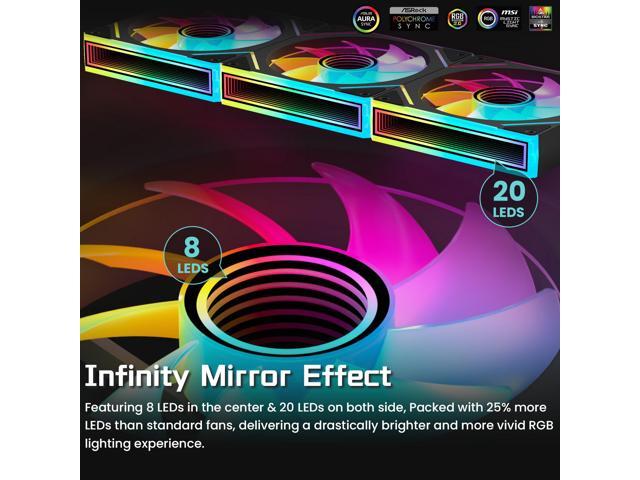 7 Pack ARGB Fans, 4 forward fan +3 reverse fans Intelligent temperature control (PWM), Fan Speeds Up to 1550 RPM with 28 LED Lights,Black