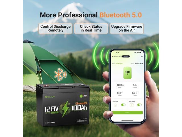 GreenOE 12V 100Ah Bluetooth LiFePO4 Battery 15000 Deep Cycles For Trolling Motor