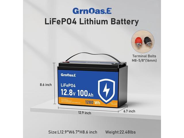 GrnOas. E 12V 100Ah LiFePO4 Battery Group 31 With Built-in 100A BMS For RV Home