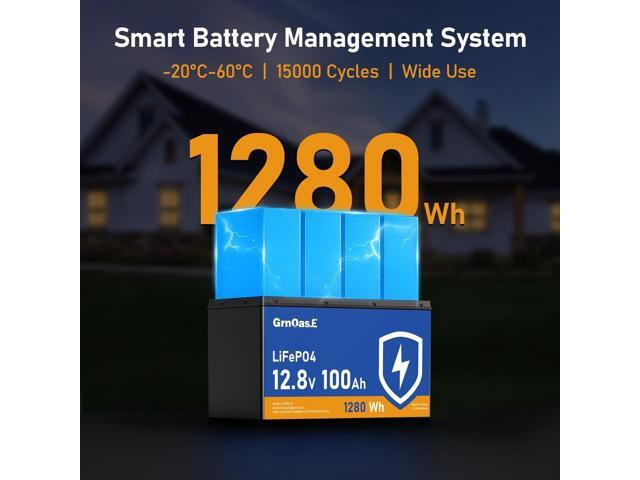 GrnOas. E 12V 100Ah LiFePO4 Battery Group 31 With Built-in 100A BMS For RV Home