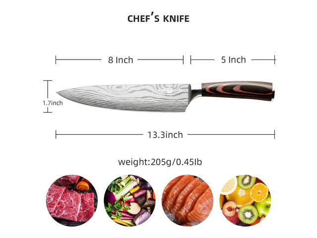 YUSOTAN Japanese Chef Knife, 8 Inch Chef Knife, Japanese High Carbon Stainless Steel Super Sharp Meat Cutting and BBQ Knife and Ergonomic Solid...