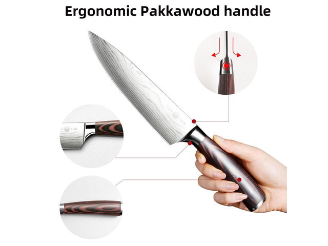 YUSOTAN Japanese Chef Knife, 8 Inch Chef Knife, Japanese High Carbon Stainless Steel Super Sharp Meat Cutting and BBQ Knife and Ergonomic Solid...