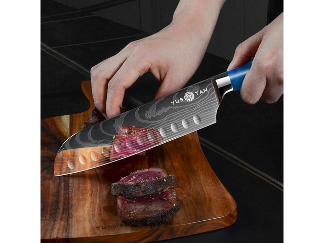 YUSOTAN Japanese Santoku Knife - 7' Kitchen Knife with Sharp High Carbon Stainless Steel Blade with Gift Box-Versatile Chef's Tool for Cutting,...