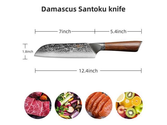 YUSOTAN Damascus Japanese Santoku Knife 7inch Damascus kitchen knife Chef knofe High Carbon Stainless Steel Super Sharp Meat Cutting Knife BBQ...