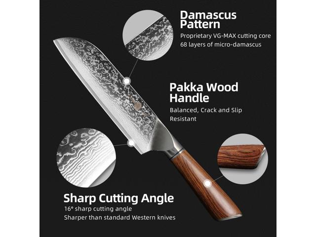 YUSOTAN Damascus Japanese Santoku Knife 7inch Damascus kitchen knife Chef knofe High Carbon Stainless Steel Super Sharp Meat Cutting Knife BBQ...