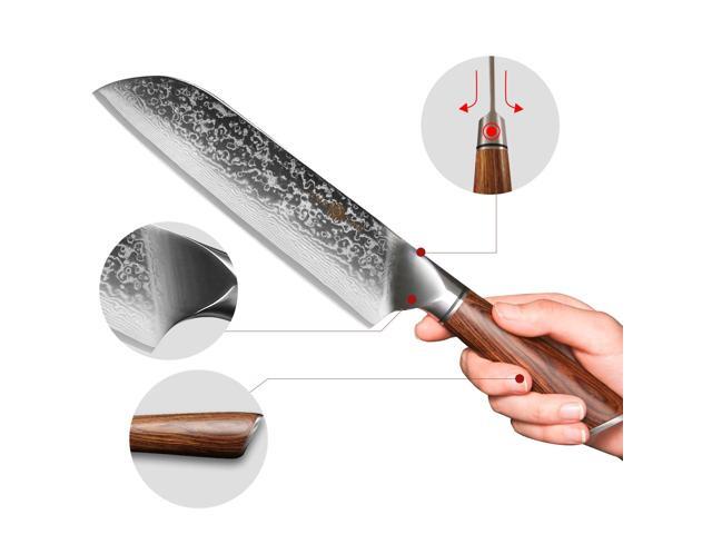 YUSOTAN Damascus Japanese Santoku Knife 7inch Damascus kitchen knife Chef knofe High Carbon Stainless Steel Super Sharp Meat Cutting Knife BBQ...