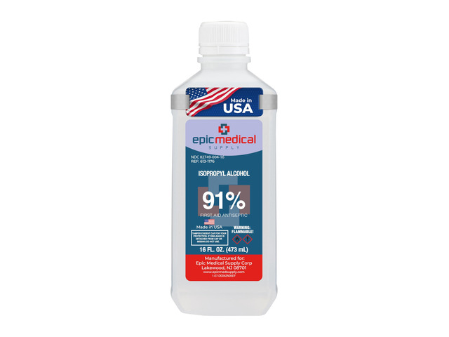 Epic Medical Supply 91% Percent Isopropyl Alcohol 91, Rubbing Alcohol Isopropilico 16 oz. Bottle, Multipurpose First Aid Antiseptic, Alcohol for...