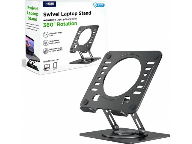 Uncaged Ergonomics Swivel Laptop Stand for Desk, Adjustable Computer iPad Stand for Desk w/ 360 Rotation, Portable Laptop Holder for Home Office...