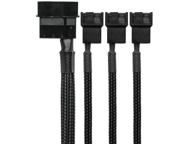CRJ 4-Pin Molex to 3 PC Fan Power Adapter Cable - 12-inch (30cm), Black Sleeved - Power Up to Three 3-Pin & 4-Pin Computer Fans from an ATX...