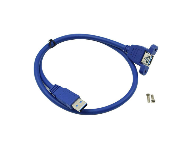 Hxchen 60cm/2ft Super Speed USB 3.0 Type A Male to Female Extension Cable with Panel Mount and Screws Blue - (1 Pc)