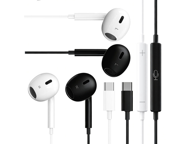 2 Packs USB C Headphones for iPhone 17/16/15 Pro Max Plus Type C Earphones with Microphone & Remote Noise Cancelling Earbuds for iPhone 17/16/15...